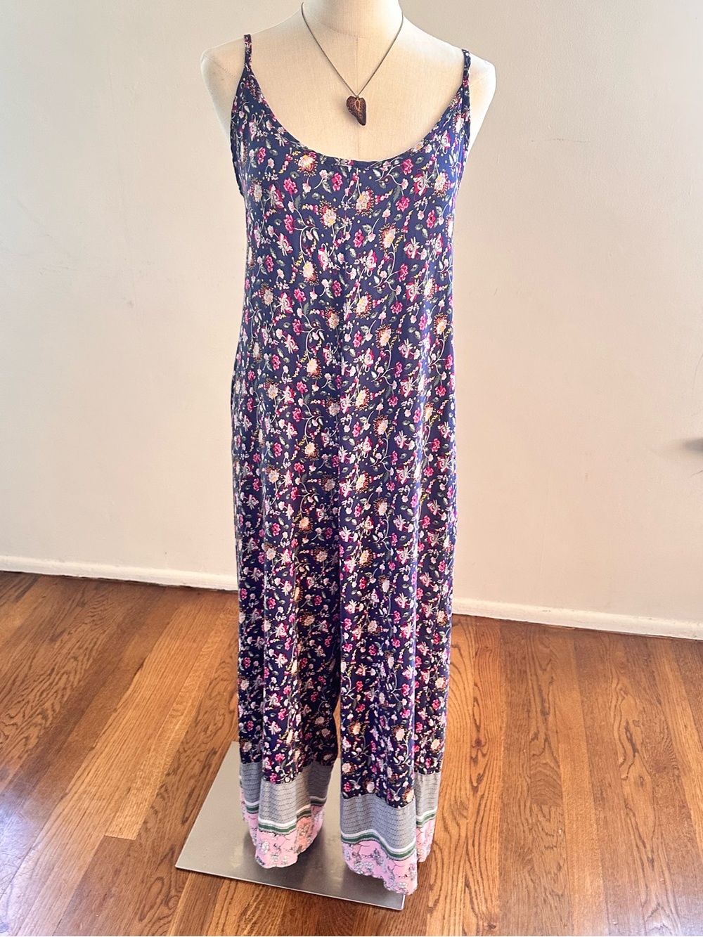 Buenos Ninos Navy Floral Wide Leg Jumpsuit Border Print Boho S